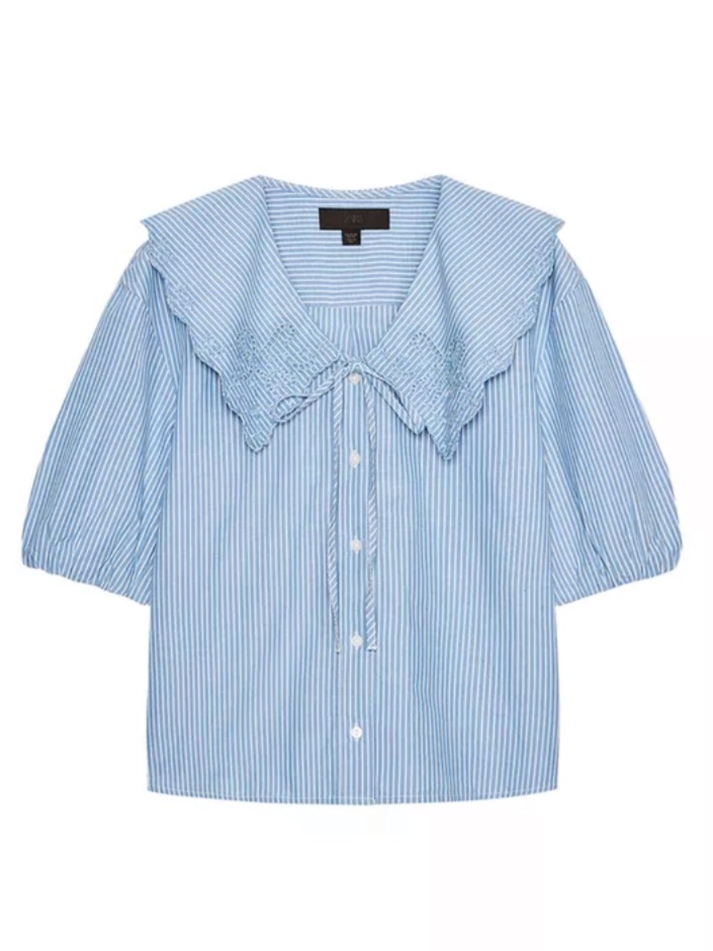 Zara embroidered striped Peter Pan collar shirt